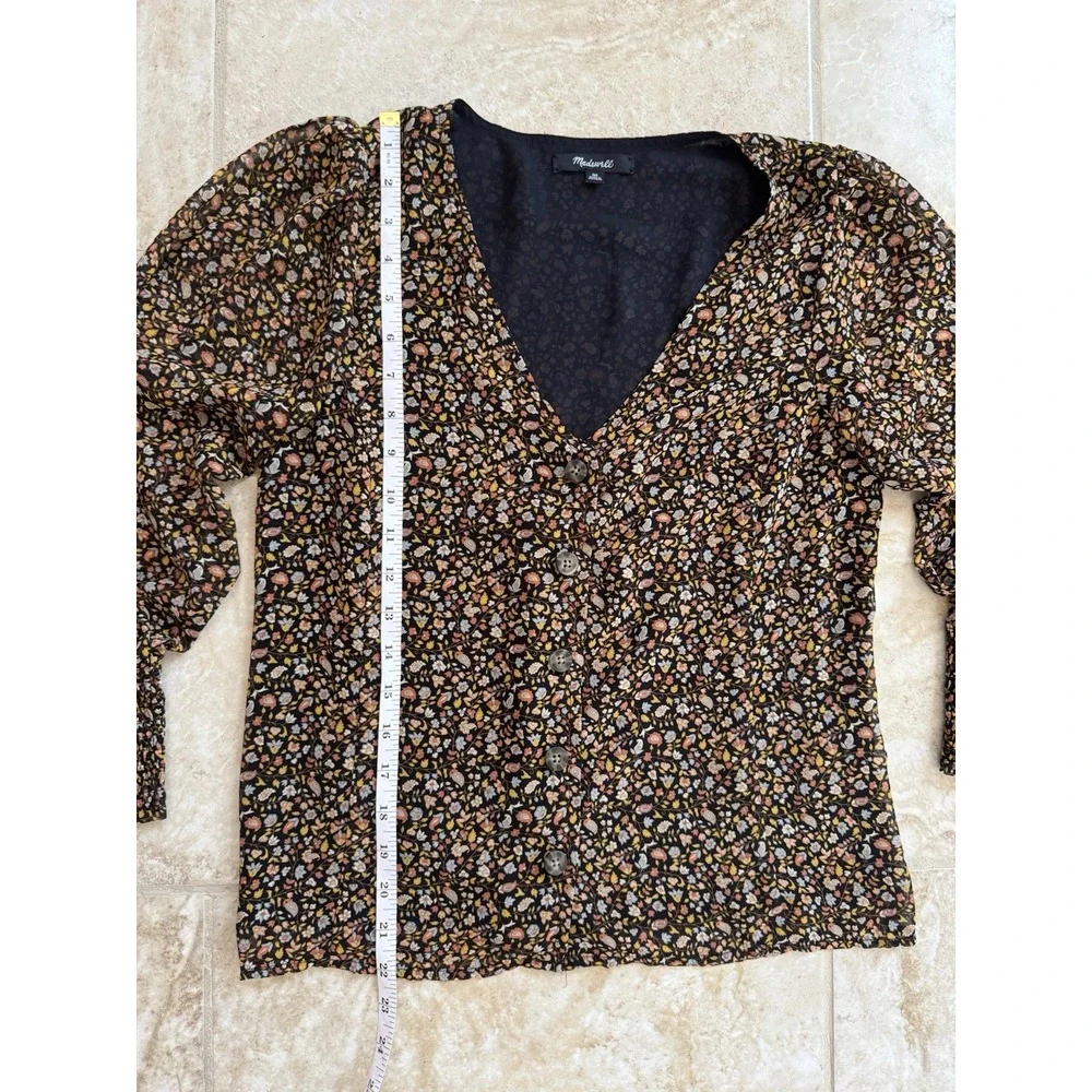 Madewell (Re)sourced Georgette Smocked-Cuff Button-Front Shirt‎ Paisley Sz 00